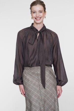 Geisha Geisha blouse with bow tie 63601-14 Blouse 775 brown