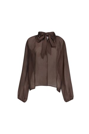Geisha Geisha blouse with bow tie 63601-14 Blouse 775 brown