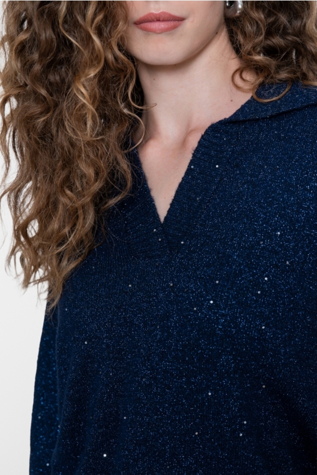 Geisha Pullover polo lurex & sequinces 64583-14 675 navy