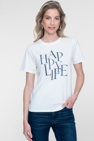 Geisha Geisha t-shirt happy life 62573-41 T-shirt Korte mouw 10 off-white/navy