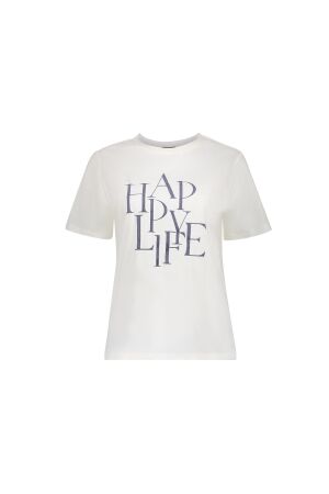 Geisha Geisha t-shirt happy life 62573-41 T-shirt Korte mouw 10 off-white/navy