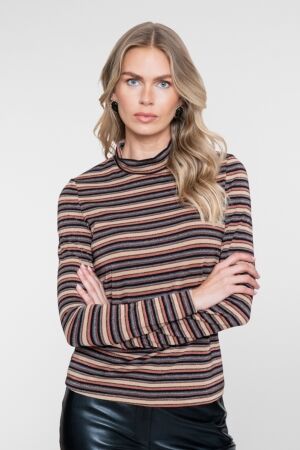 Geisha Geisha t-shirt stripe & lurex 62593-70 T-shirt Lange mouw 720 sand/stone/black/copper