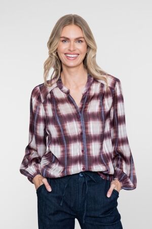 Geisha Geisha blouse check lurex 63576-70 Blouse 10 off-white/port/blue