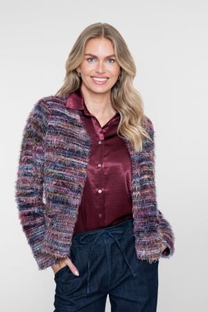 Geisha Geisha vest stripes hairy 64500-10 Vest 480 burgundy