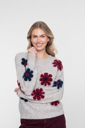 Geisha Geisha pullover flowers 64506-10 Trui 720 sand/burgundy/navy