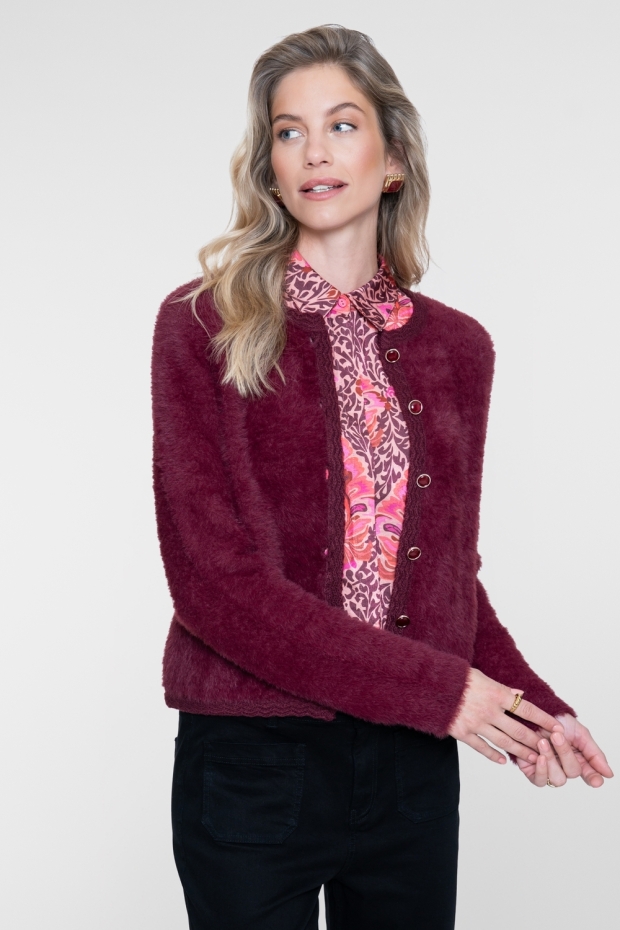 Geisha Cardigan hairy 64508-10 480 burgundy