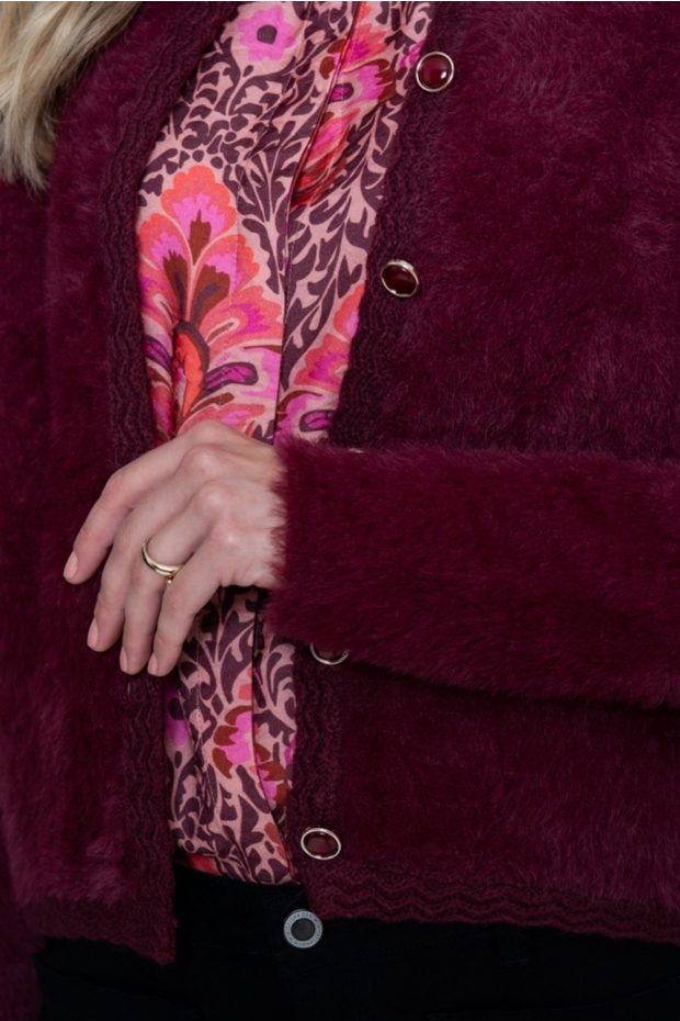 Geisha Cardigan hairy 64508-10 480 burgundy