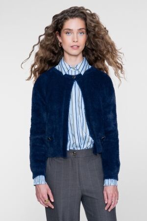 Geisha Geisha round neck hairy cadigan 64513-10 Vest 815 indigo