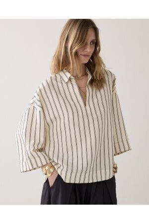 Summum Summum top chenille stripe 2s3420-12374 T-shirt Korte mouw 108 ivory black