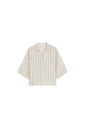 Summum Summum top chenille stripe 2s3420-12374 T-shirt Korte mouw 108 ivory black