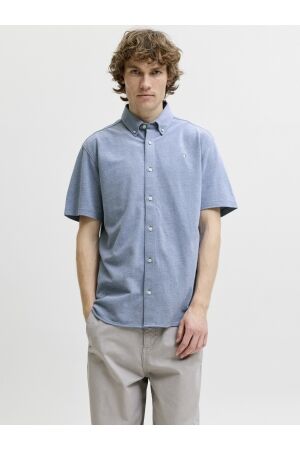 J&J Premium J&J Premium jprblublake pique detail s/s shirt Overhemd chambray blue