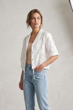 Tramontana Tramontana short-sleeve blouse drawcord c40-20-301 Blouse off white
