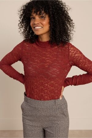 Studio Anneloes Studio Anneloes reagan lace col top 14331 T-shirt Lange mouw 3900 red wine