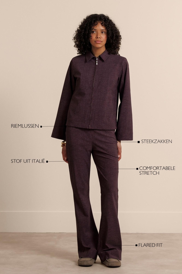 Studio Anneloes Flair herringbone trousers 14243 4847 aubergine/light aubergine
