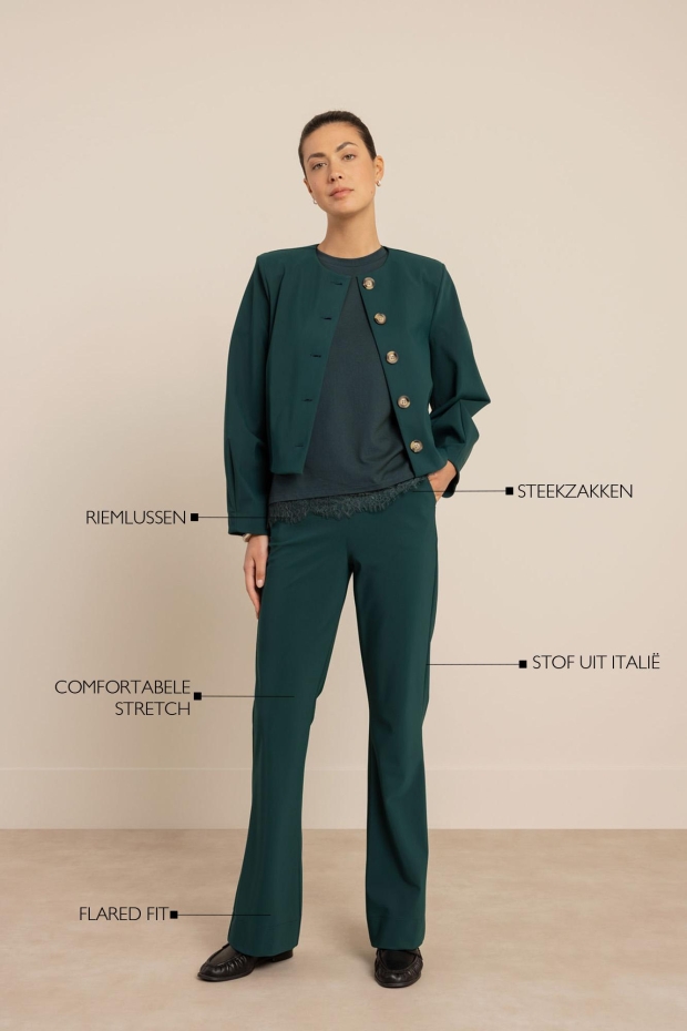 Studio Anneloes Flair bonded trousers 14201 8300 dark teal