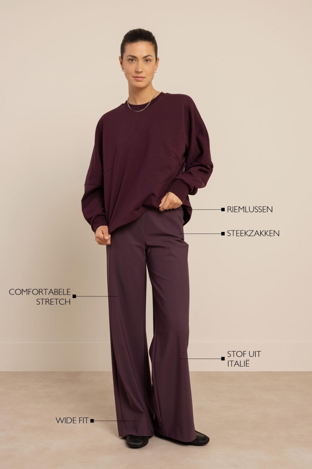 Studio Anneloes Lexie bonded trousers 14204 4800 aubergine
