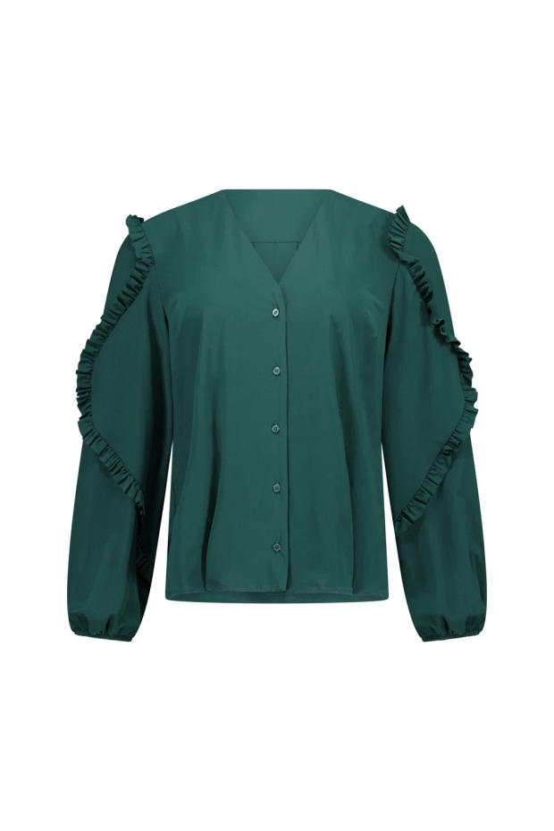 Studio Anneloes Ingrid ruffle blouse 14212 8300 dark teal