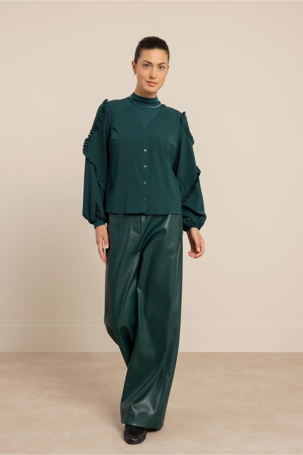 Studio Anneloes Ingrid ruffle blouse 14212 8300 dark teal