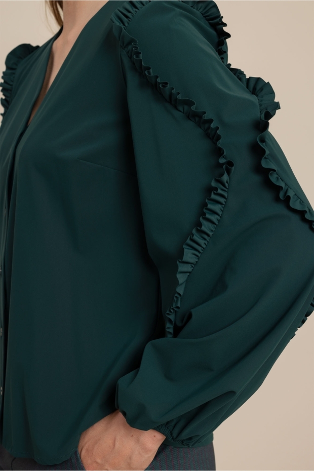 Studio Anneloes Ingrid ruffle blouse 14212 8300 dark teal