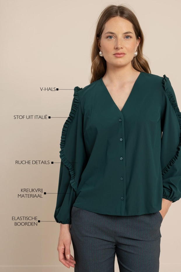 Studio Anneloes Ingrid ruffle blouse 14212 8300 dark teal
