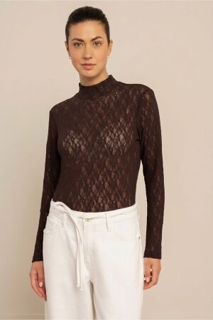 Studio Anneloes Studio Anneloes reagan lace col top 14237 T-shirt Lange mouw 8700 espresso