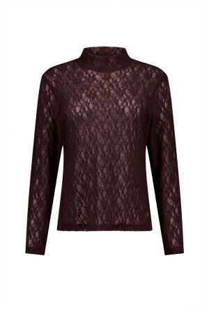 Studio Anneloes Studio Anneloes reagan lace col top 14237 T-shirt Lange mouw 8700 espresso