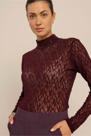 Studio Anneloes Studio Anneloes reagan lace col top 14237 T-shirt Lange mouw 4800 aubergine