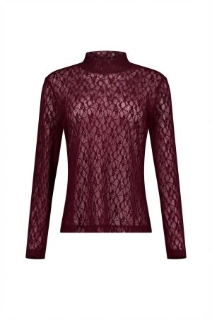 Studio Anneloes Studio Anneloes reagan lace col top 14237 T-shirt Lange mouw 4800 aubergine