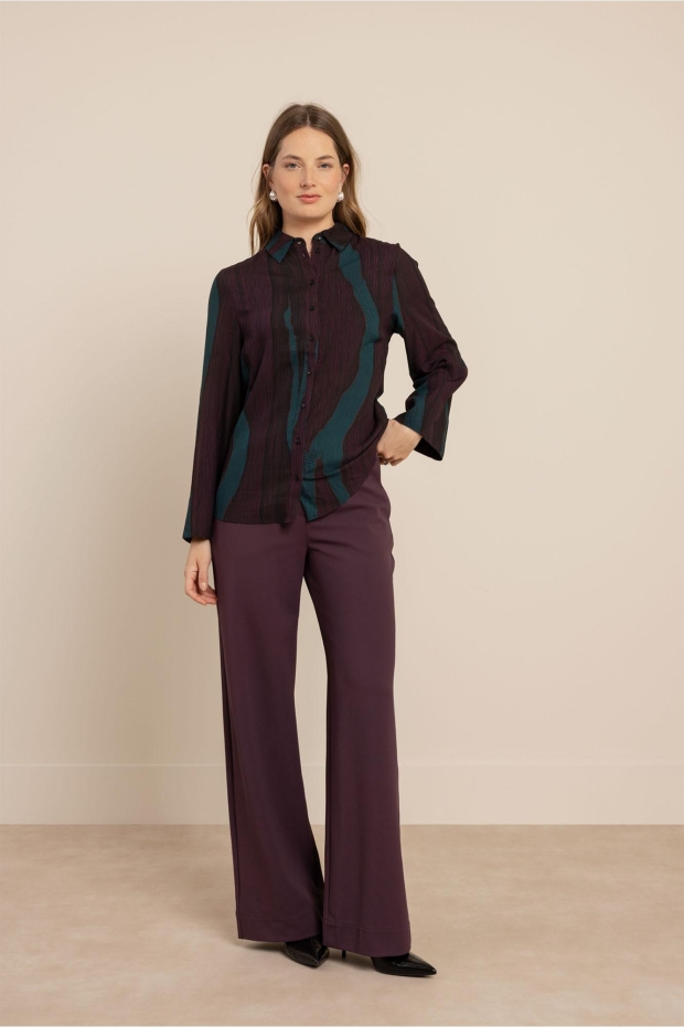 Studio Anneloes Bubba widesleeve blouse 14253 4882 aubergine/teal
