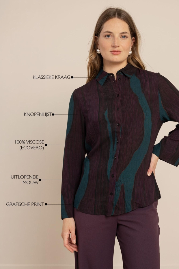Studio Anneloes Bubba widesleeve blouse 14253 4882 aubergine/teal