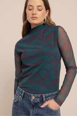 Studio Anneloes Studio Anneloes rachel blurred mesh top 14280 T-shirt Lange mouw 8248 teal/aubergine