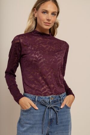 Studio Anneloes Studio Anneloes reagan lace top 91546 T-shirt Lange mouw 3800 blackberry