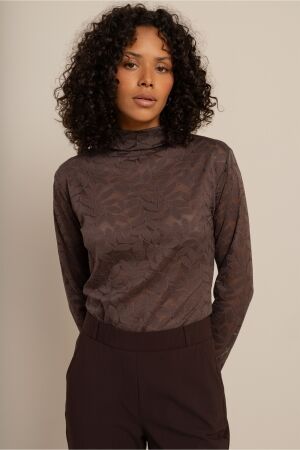 Studio Anneloes Studio Anneloes reagan lace top 91546 T-shirt Lange mouw 8700 espresso