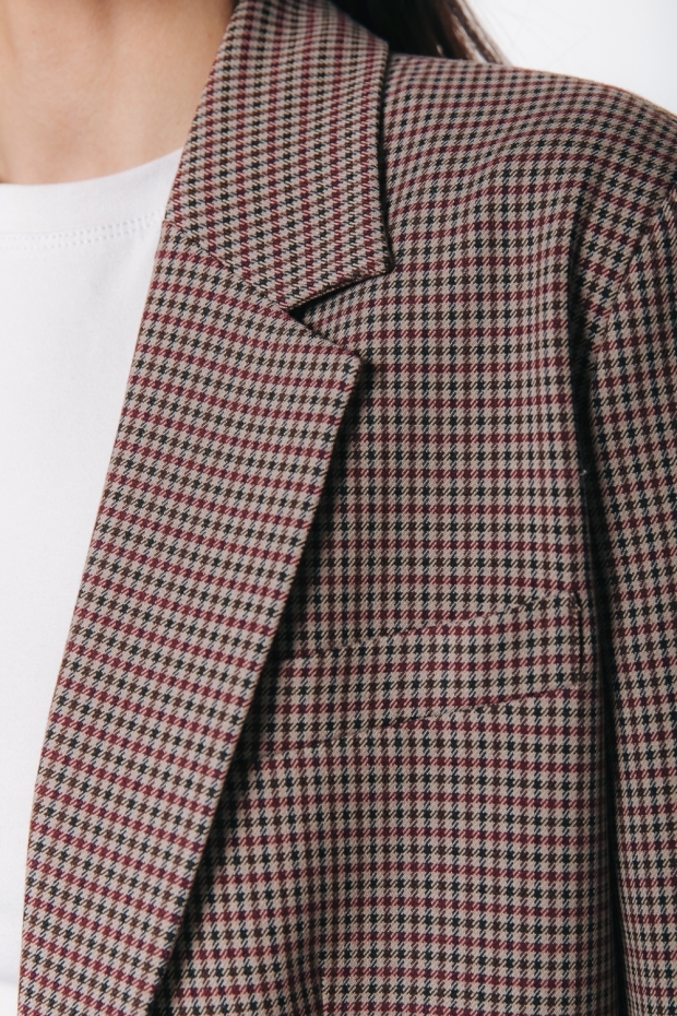 Colourful Rebel Gemma Houndstooth Single Breasted Blazer WJ118427 750 brown