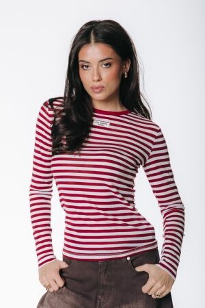 Colourful Rebel Colourful Rebel juna stripe roundneck top wt218441 T-shirt Lange mouw 600 red