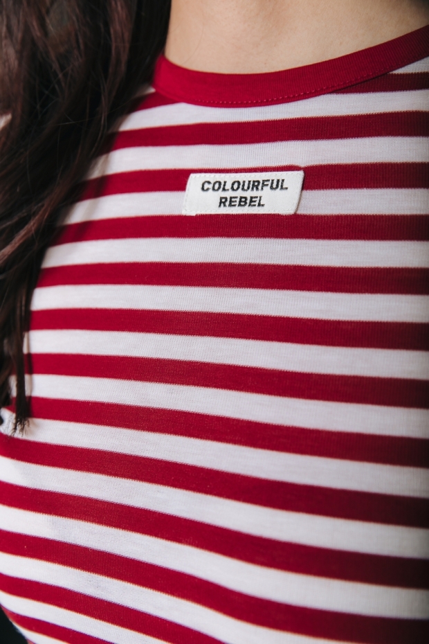Colourful Rebel Juna Stripe Roundneck Top WT218441 600 red