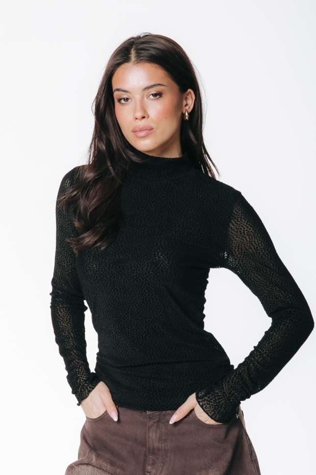 Colourful Rebel Neyo Flock Mini Dot Mesh Top WT218550 200 black