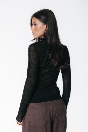 Colourful Rebel Colourful Rebel neyo flock mini dot mesh top wt218550 T-shirt Lange mouw 200 black