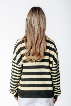 Colourful Rebel Colourful Rebel linsey striped fluffy knitted sweater wk118557 Sweater 097 brown / yellow