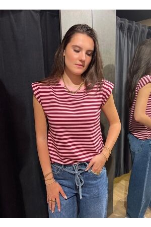 Rammani Rammani top streep 20742 T-shirt Korte mouw roze
