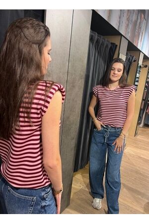 Rammani Rammani top streep 20742 T-shirt Korte mouw roze