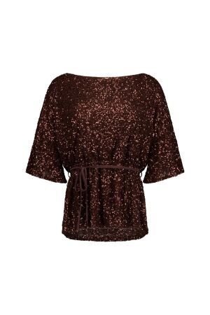 Studio Anneloes Studio Anneloes vajen sequin top 14472 T-shirt Korte mouw 8700 espresso