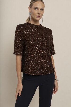 Studio Anneloes Studio Anneloes princess sequins top 14476 T-shirt Korte mouw 8700 espresso