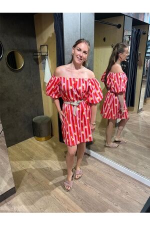 Rammani Rammani jurk schelp streep 41866 Jurk rood/roze