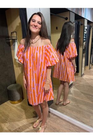 Rammani Rammani jurk schelp streep 41866 Jurk oranje/roze