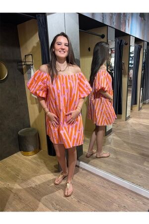 Rammani Rammani jurk schelp streep 41866 Jurk oranje/roze
