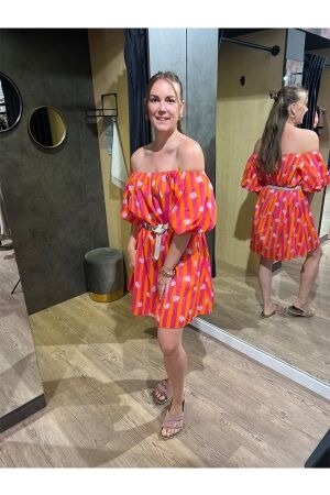 Rammani Rammani jurk schelp streep 41866 Jurk oranje/fuchsia