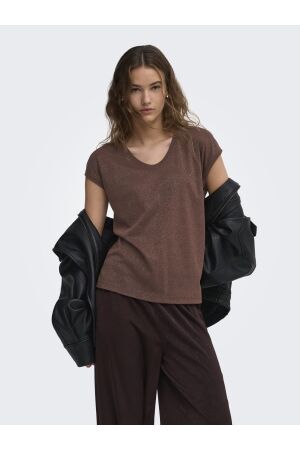 Only Only onlsilvery s/s v neck lurex top jrs noos T-shirts deep mahogany