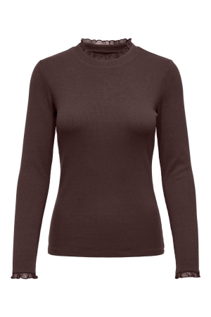 Only Only onlleslie l/s lace mix top jrs noos T-shirt Lange mouw coffee bean
