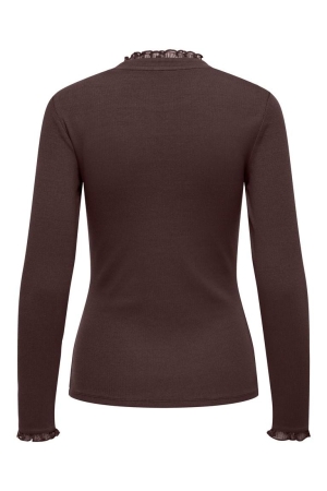 Only Only onlleslie l/s lace mix top jrs noos T-shirt Lange mouw coffee bean